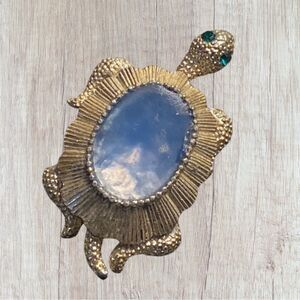 Vintage Blue Jelly Belly Turtle with Emerald Eyes Brooch/Pin